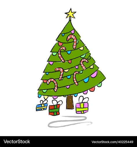 Christmas tree kids drawing nursery cartoon fir Vector Image