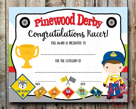 Free Printable Pinewood Derby Certificates - Printable Word Searches