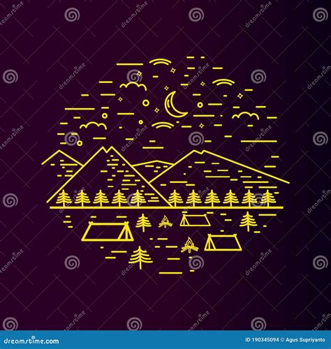 Beautiful Scenery Mountain in Line Art Illustration Stock Vector ...