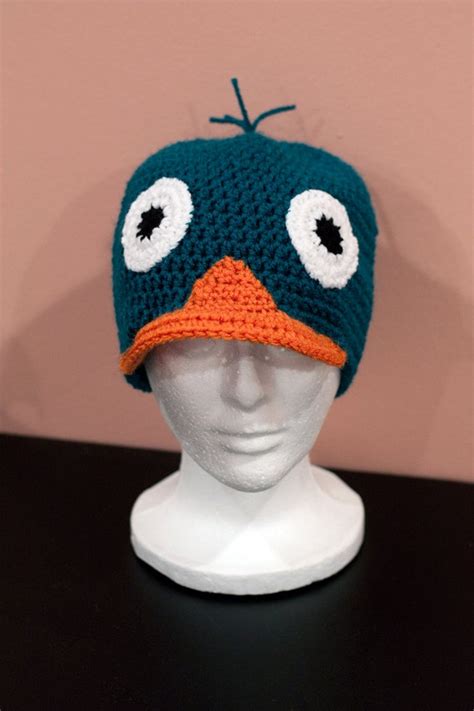 Perry the platypus crochet beanie hat Made to by FallenDesigns