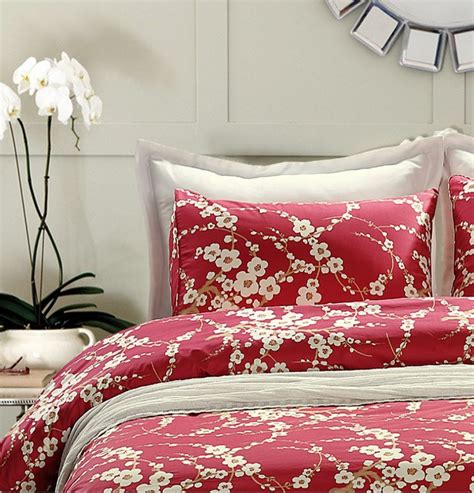 Japanese Oriental Style Cherry Red Blossom Floral branches Print Duvet ...