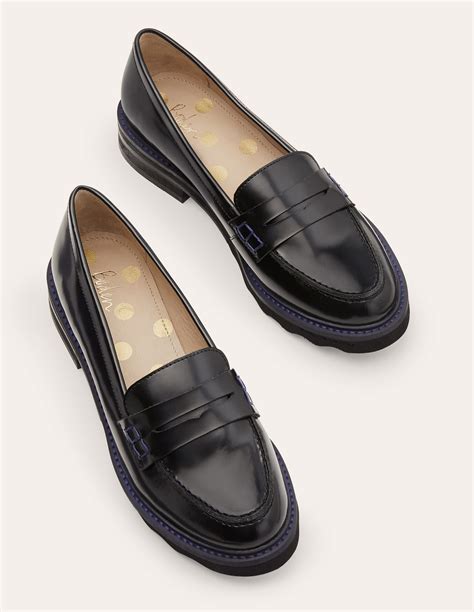 Chunky Penny Loafers - Black/Navy | Boden US