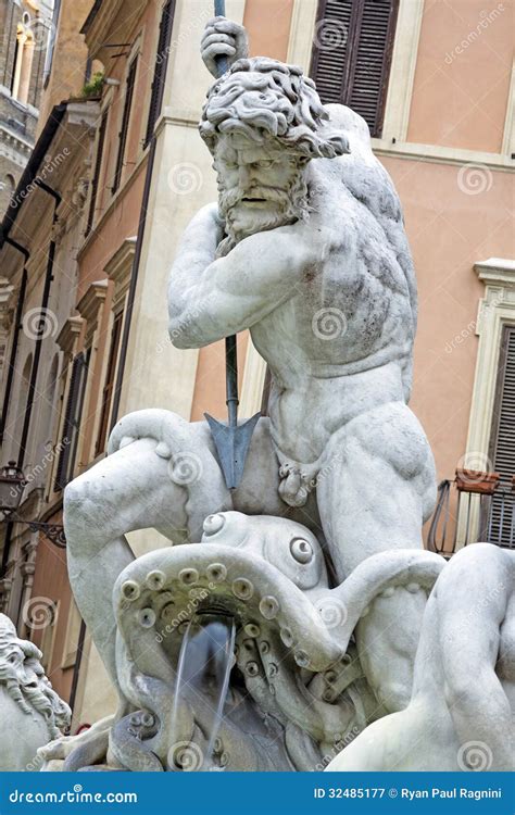 Detail Of Poseidon Statue And Fountain , Piazza Navona, Rome, Italy Royalty Free Stock ...