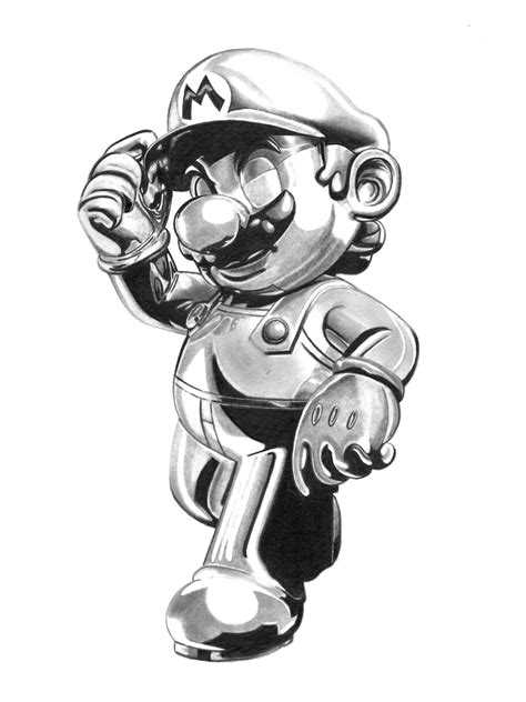 Metal Mario, Drawing by Paul Stowe | Artmajeur