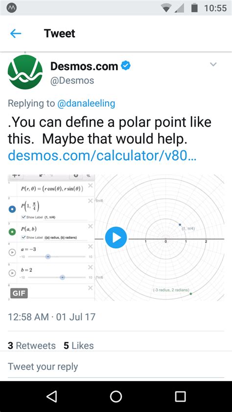 Plotting polar coordinates in Desmos and a vector addition demonstrator