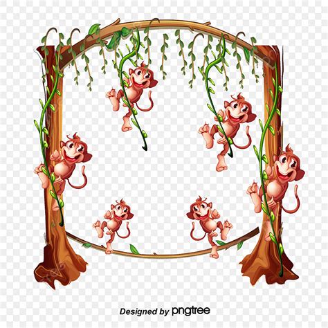 Monkey Border White Transparent, Vector Monkey Border, Trees, Monkey ...