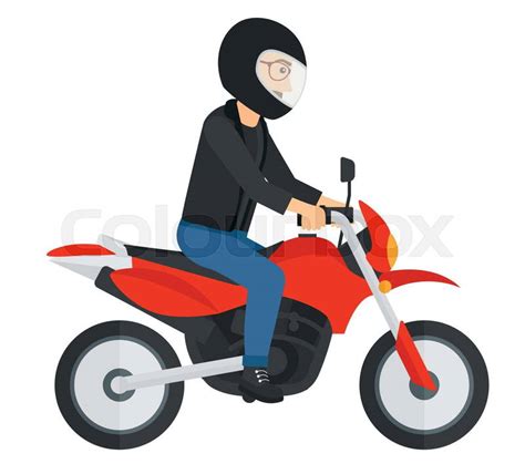 A man riding a motorcycle vector flat design illustration isolated on white background. | Stock ...