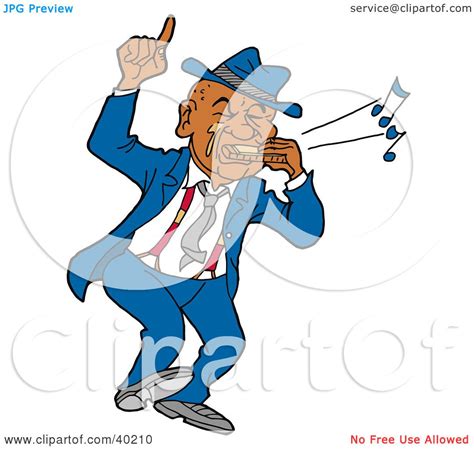 Clipart Illustration of an African American Harmonica Player Man Dancing And Playing Blues Music ...