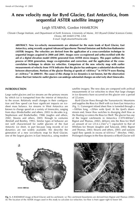 A New Velocity Map for Byrd Glacier, East Antarctica, from Sequential ASTER Satellite Imagery ...