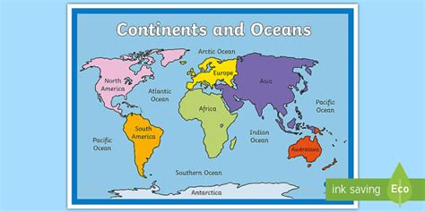 World Map Oceans And Continents