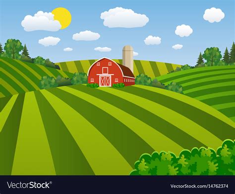 Cartoon farm green seeding field Royalty Free Vector Image