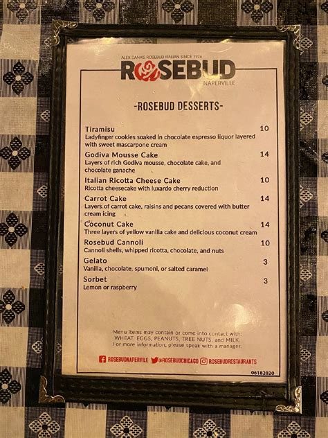 Menu at Rosebud Italian Specialties & Pizzeria, Naperville