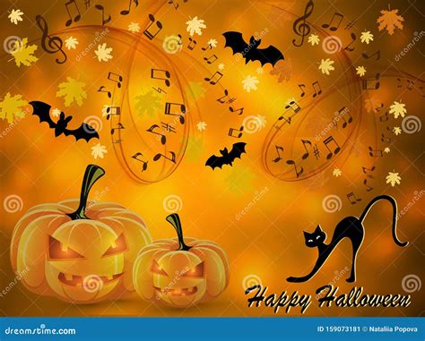 Halloween Music Card with Two Pumpkins Stock Illustration ...