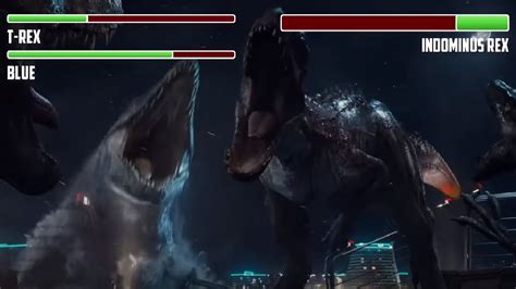 T-rex vs. Indominus Rex WITH HEALTHBARS | Final Battle | HD | Jurassic World - YouTube