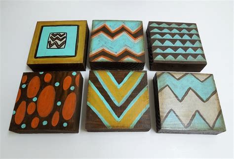 Wood Art Block Paintings Chevron Gallery Collection of 6 5 x | Etsy ...