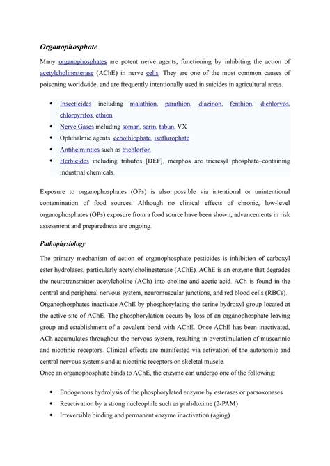 Organoposphorus - clinical toxicology - Organophosphate Many organophosphates are potent nerve ...