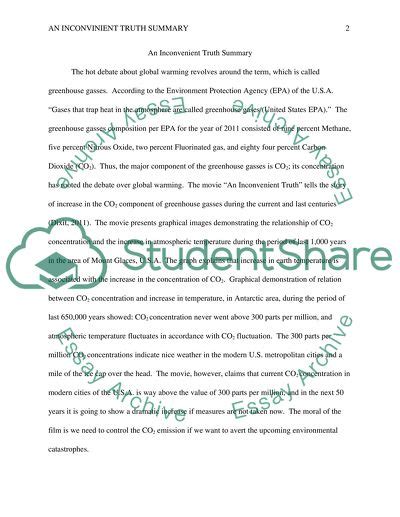 An Inconvenient Truth summary Essay Example | Topics and Well Written Essays - 750 words