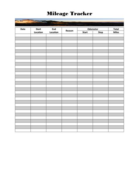 Mileage Log Template Free Printable