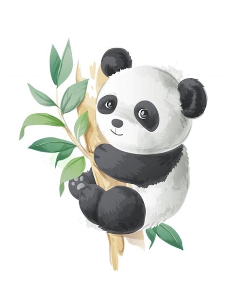 Premium Vector | Cute cartoon panda on a tree illustration