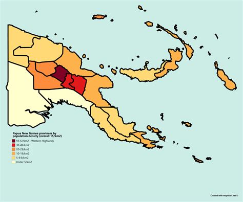 Papua New Guinea provinces by population density (2011 census) : MapPorn