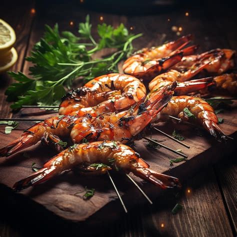 Premium Photo | Grilled prawns shrimp skewers