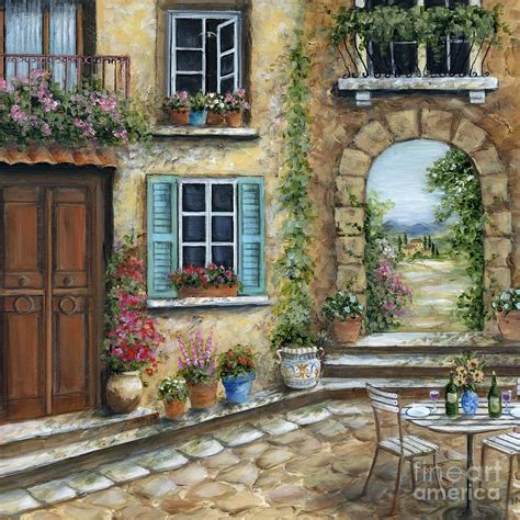 Romantic Tuscan Courtyard II Painting by Marilyn Dunlap