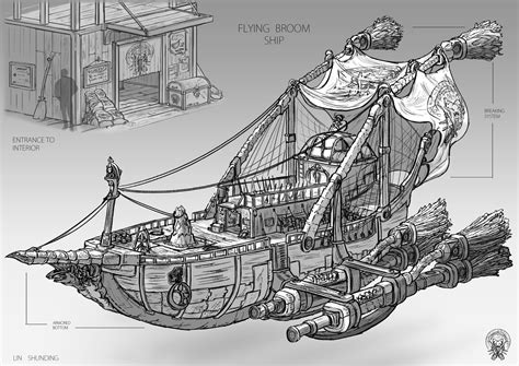 ArtStation - Flying Broom Ship, Shunding Lin