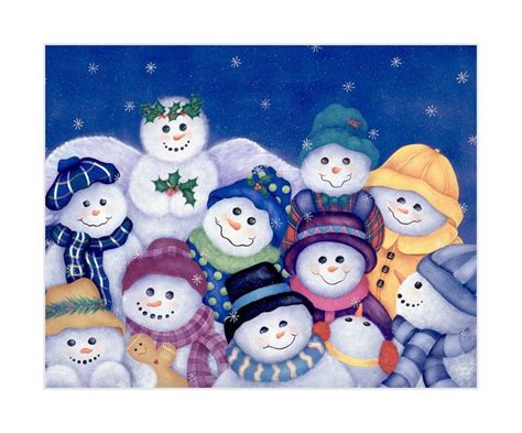 Snowmen Painting snowmen group Snowman Art Print Snowman | Etsy ...