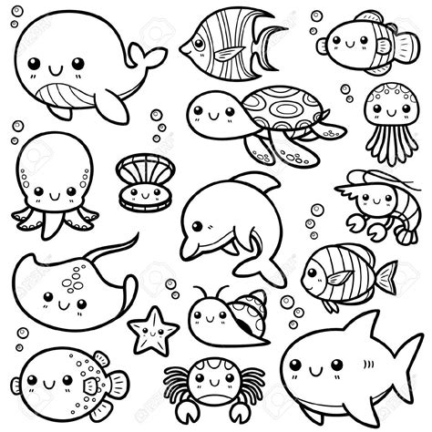 Cartoon Sea Creatures Coloring Pages - Ocean Animals Drawing At ...