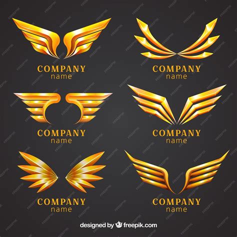 Premium Vector | Pack of golden wings logos