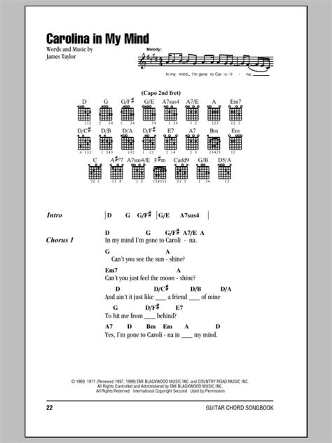 Carolina In My Mind Sheet Music | James Taylor | Lyrics & Chords