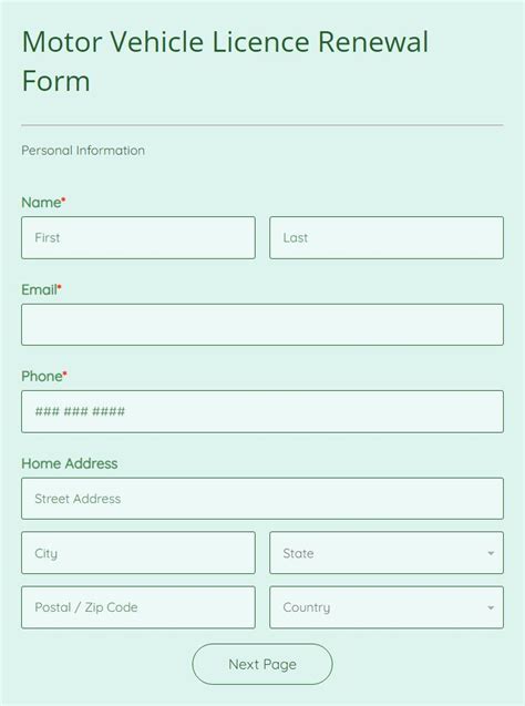 Motor Vehicle Licence Renewal Form Template | 123FormBuilder