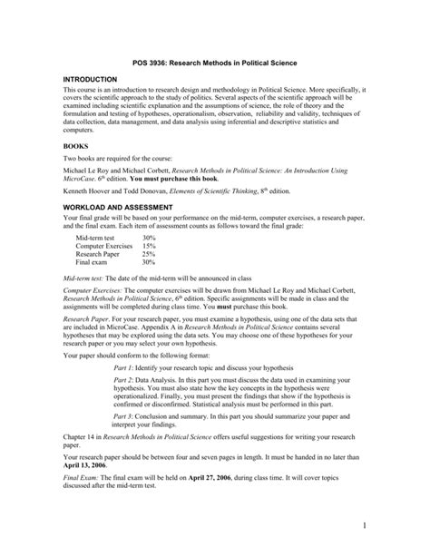 POS3936: Research Methods in Political Science