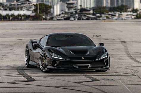 Pitch Black Ferrari F8 Tributo Looks Good With Dark Multi-Spoke Aftermarket Wheels | Carscoops