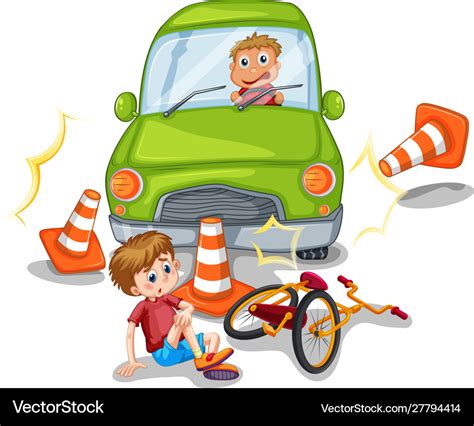 Accident scene with car crashing a bike Royalty Free Vector