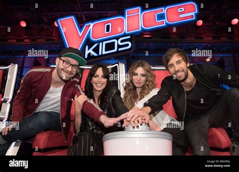 Coaches of 'The Voice Kids' Mark Forster (L-R), Nena, Larissa and Max Giesinger take pictures ...