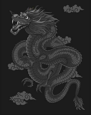 Premium Vector | Mystical black dragon vector with cloud vector ...