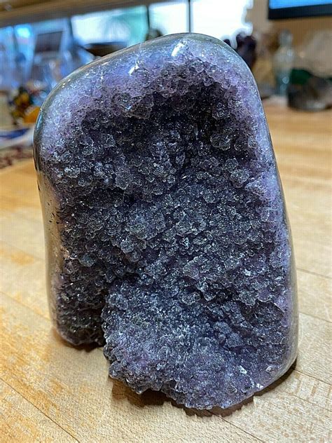 Rare Black Amethyst Crystal Gemstone Geode With Polished Edges Specimen ...