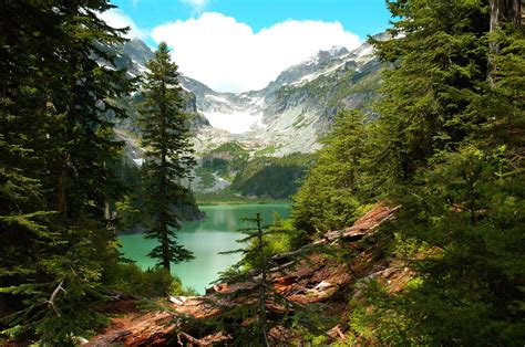 Lake between green mountain, lake, forest, mountains, Washington state HD wallpaper | Wallpaper ...