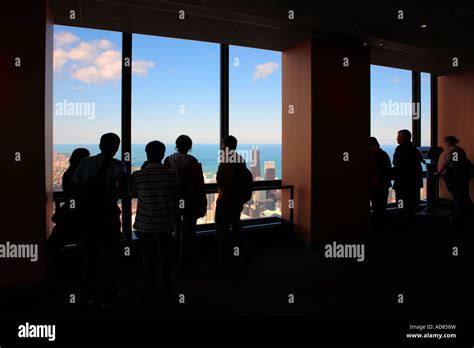 tourists on the top floor sears tower observation deck chicago illinois ...