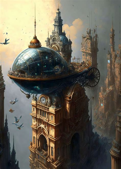 'Towering Steampunk City' Poster, picture, metal print, paint by ...