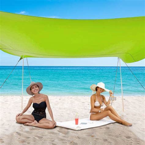 10 x 10 FT Beach Canopy with 8 Sandbags, Beach Tent Sun Shelter, Wind ...