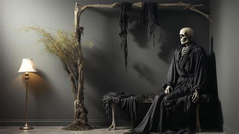 Premium AI Image | A lone skeleton sitting on a bench