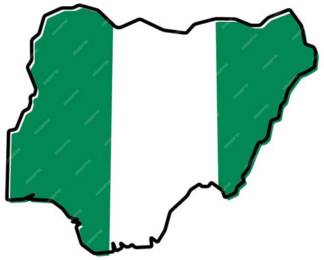 Premium Vector | Simplified map of nigeria outline, with slightly bent flag under it.