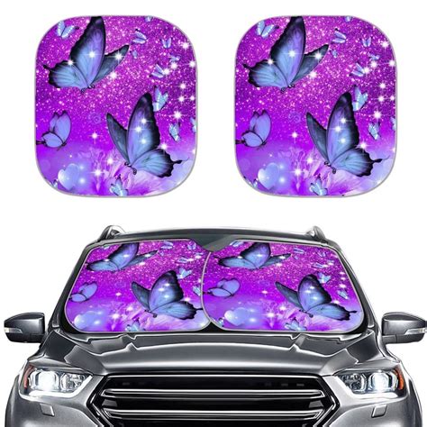 FKELYI Glitter Purple Star Butterfly Car Sun Shade for Windshield ...