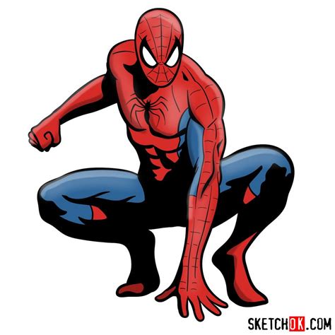 How to draw Spider-Man (Comic books style) - Sketchok easy drawing guides