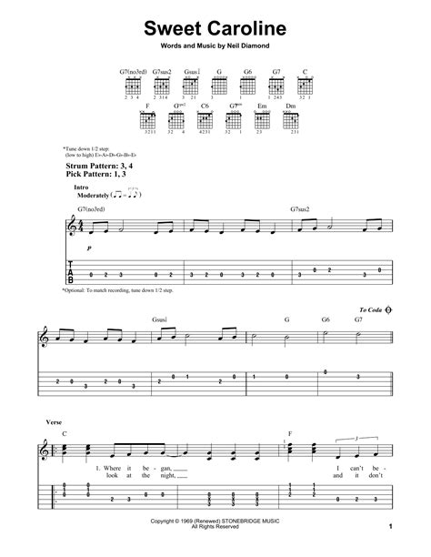 Sweet Caroline by Neil Diamond - Easy Guitar Tab - Guitar Instructor