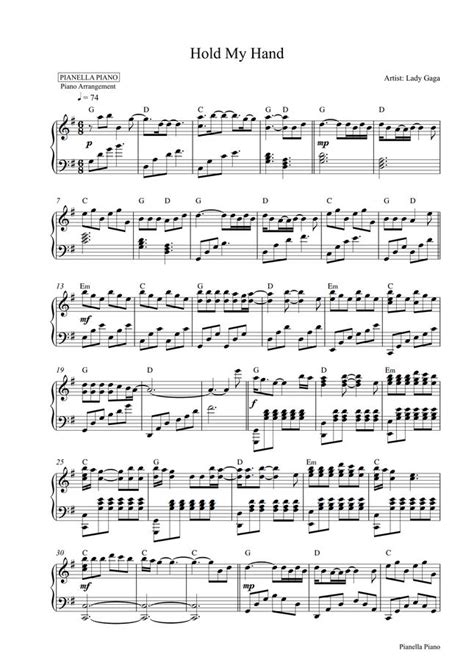 Lady Gaga (From Top Gun:Maverick) - Hold My Hand (Piano Sheet) by Pianella Piano Sheet Music