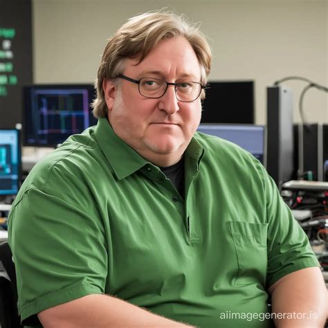 Gabe Newell Sitting in Front of Lab Equipment with Slicked Back Hair | AI Image Generator