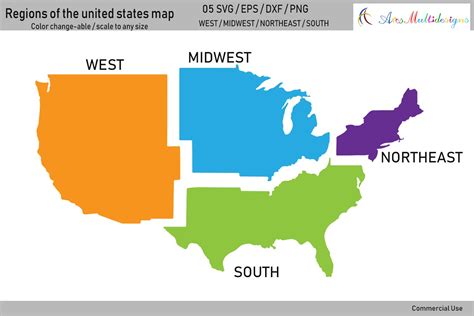 Regions of the united states map vector / united states map